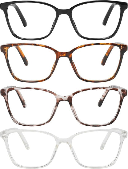 Przene 4 Pack Blue Light Blocking Reading Glasses,Readers for Women and Men with Spring Hinge