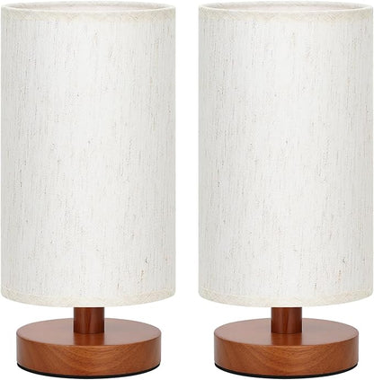 Fenmzee Small Lamps Set of 2 - Inline Control, Bedside Table Lamp for Bedroom with 3000K A15 LED Blub, Easy Assembly (Cream Shade - Walnut Base Set of 2, 9" Inline Control)