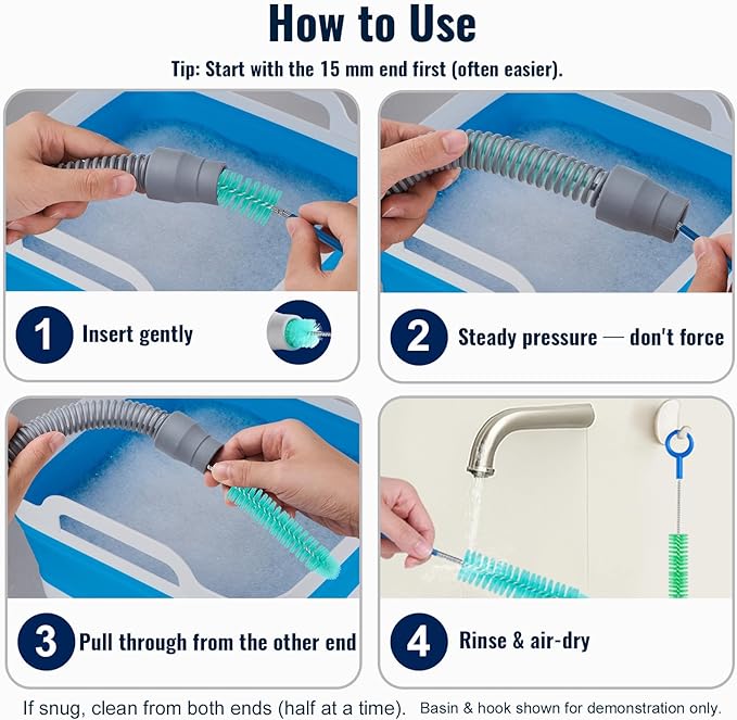 CPAP Hose Cleaning Brush – 78.7" Dual-Ended CPAP Hose Cleaner Brush for 15mm & 22mm Tubing with 2 Detail Brushes for Mask Vent & Humidifier Cleaning