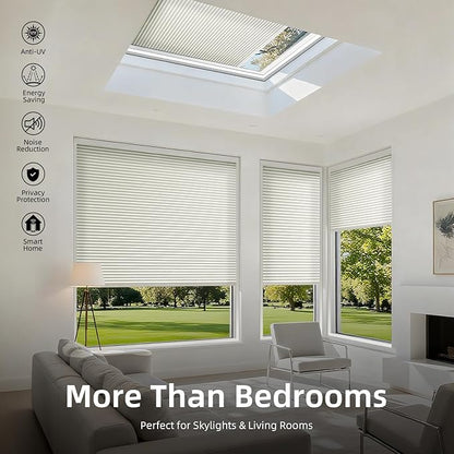 ZSTARR Motorized Skylight Shades Blackout Cellular Honeycomb Electric Blinds with Solar Panel Cordless Rechargeable with Remote for Roof and Slanted Windows Custom Size (LF Printed Milky Grey)