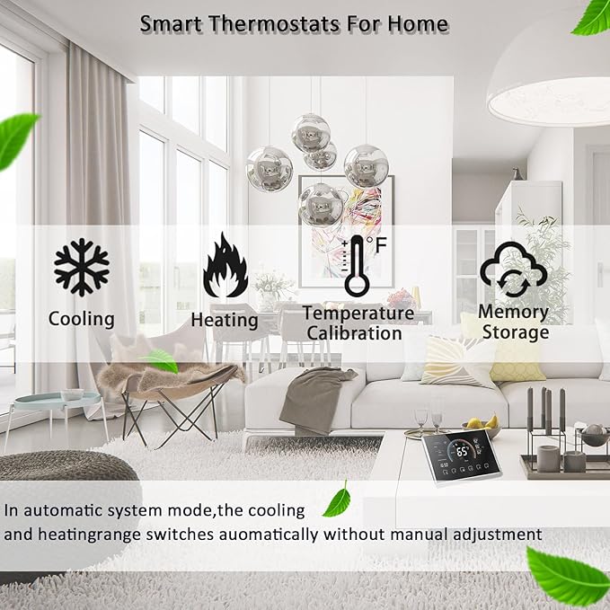 Smart Thermostats for Home, Digital Thermostat with App, WiFi Thermostats for Home Heat Pumps, Cooling Heating & Auto, Includes C-Wire Adapter, LCD Screen/Voice Control/Weather/Energy Saving
