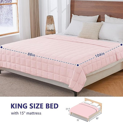 yescool Weighted Blanket for Adults (25 lbs, 88” x 104”, Pink) Cooling Heavy Blanket for Sleeping Perfect for 240-260 lbs, King Size Breathable Blanket with Premium Glass Bead