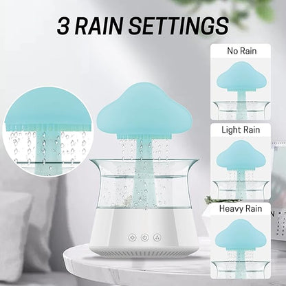 Rain Cloud Humidifier Water Drip - Mushroom Aroma Diffuser, Essential Oil Diffusers, 300ml White Noise Aromatherapy Diffusers with 7 Colors Cloud Lights for Home, Large Room, Office - White
