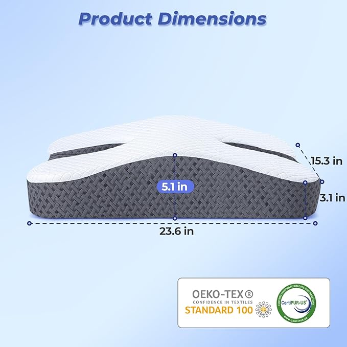 Anti-Snore Pillow for Side Sleepers, Snoring Pillows for Men & Women, Memory Foam Pillow for Snoring Relief, Multifunctional Ergonomic Design for Side Sleeper - Dark Grey
