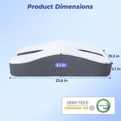 Anti-Snore Pillow for Side Sleepers, Snoring Pillows for Men & Women, Memory Foam Pillow for Snoring Relief, Multifunctional Ergonomic Design for Side Sleeper - Dark Grey