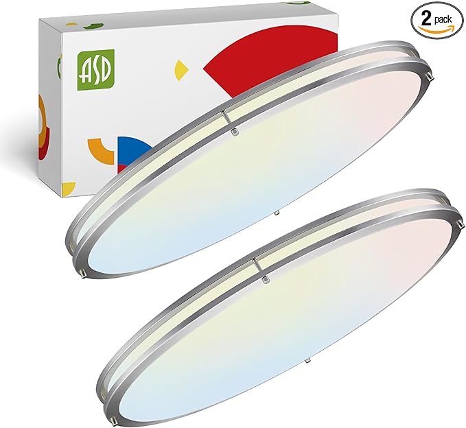 ASD LED 32" Oval Flush Mount Lighting, Close to Ceiling Light Fixture | 3CCT, Dimmable, Energy Star, ETL Listed | 45W 3750LM 3000-5000K 100-277V | Low Profile Double Ring Lamp | Nickel, 2 Pack