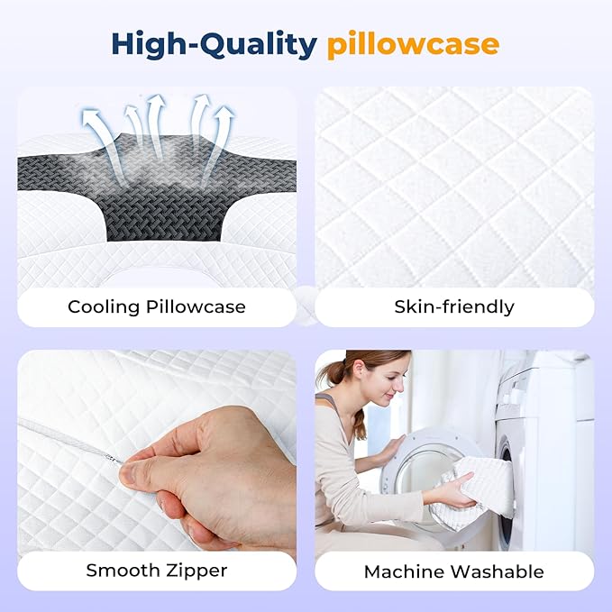 Pillowcase for 6 inch Height Side Sleeper Pillow with Arm Hole, Breathable Skin-Friendly Fabric, Machine Washable, Pillow Core Not Included