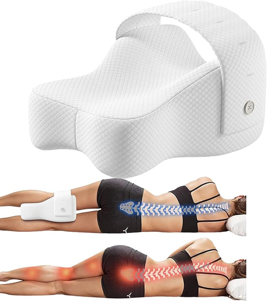 Knee Pillow for Side Sleepers, Large Comfortable Memory Foam Leg Pillow for Side Sleeping, Adjustable Strap, Pillow Sleeping Between Legs Aligns Spine (White)