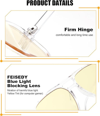 FEISEDY Amber Blue Light Glasses for Computer Gaming Orange/Yellow lens Anti Eyestrain Sleep Glasses G2835
