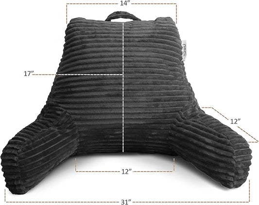 Nestl Reading Pillow with Shredded Memory Foam, Luxe Cut Plush Back Pillow for Sitting Up in Bed, Back and Arms Adjustable Support for Adult & Teens, Backrest Pillows with Washable Cover Dark Grey