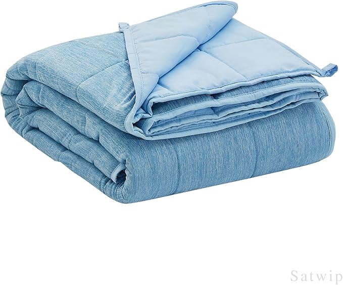 Satwip Cooling Weighted Blanket 12 Pounds Cool Moire Jersey Twin Size Bed Blanket for Hot Sleeper with Soft Breathable Sanded, 48 x 72 inches, Blue