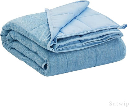 Satwip Cooling Weighted Blanket 15 lbs Cool Moire Jersey Bed Blanket Twin Size for Hot Sleeper with Soft Breathable Sanded, 48 x 72 inches, Blue