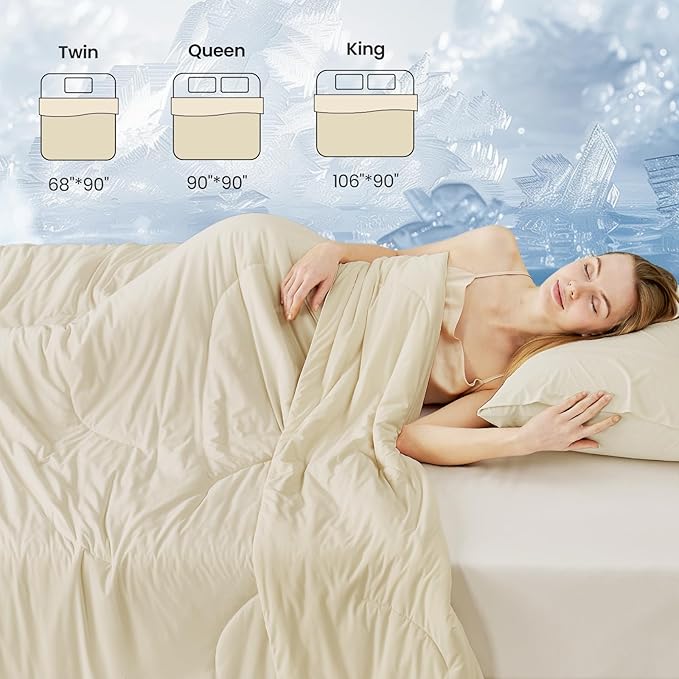 Cozy Bliss Deluxe Dual-Sided Cooling Comforter King Size, Ultra-Soft Lightweight Breathable Silky Cooling Blankets with Q-Max>0.45 for Bedroom, Hot Sleepers & Night Sweats, Khaki, 106"x90"