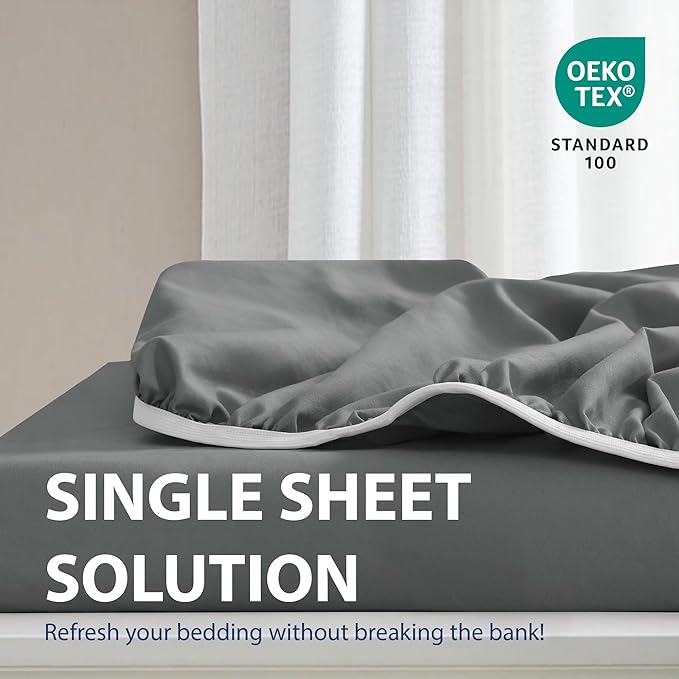 Cathay Home Twin XL Fitted Sheet - Double Brushed Ultra Soft - Wrinkle & Fade Resistant - 21" Extra Deep Pocket Fitted Sheet Only - Good Fit for 19"-23" Deep Mattress (Twin XL, Gray)