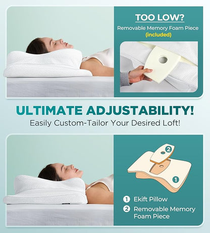 Ease Now Cervical Neck Pillow for Pain Relief, Beauty Sleeping Cooling Pillow for Side Back Stomach Sleeper, Odorless Memory Foam Bed Pillows Deep Sleep,Ergonomic Orthopedic Neck Support