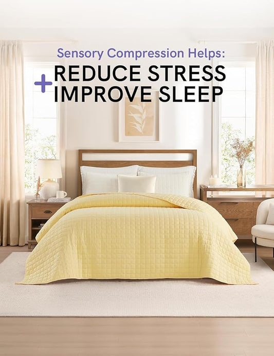 YnM 15lbs Weighted Blanket for Adults, Heavy Bed Throw Blanket with Cooling Glass Beads for All Season Use, Ideal for ~140lbs (60x80 Inches, Queen, Pastel Yellow)