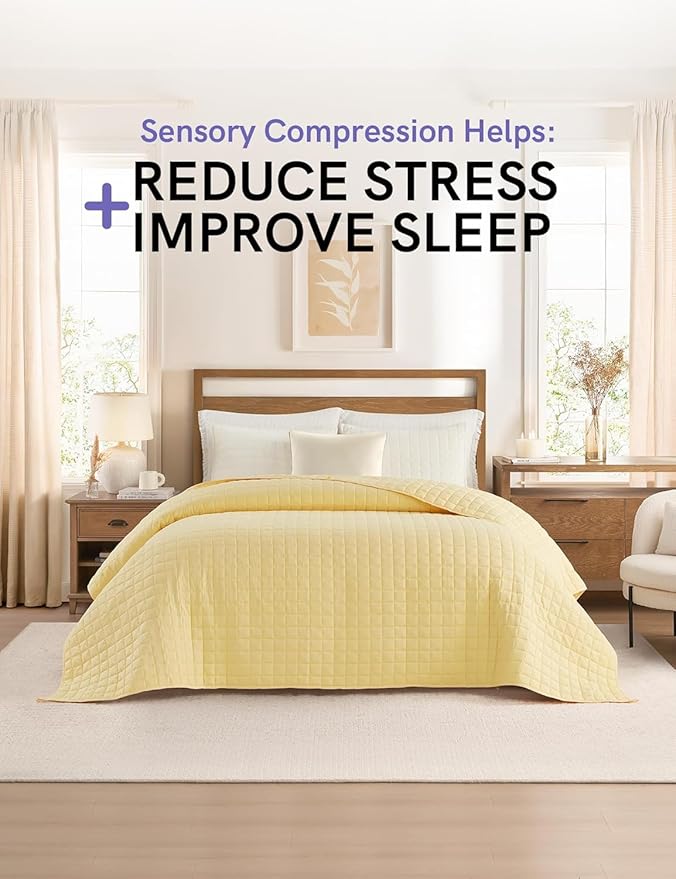 YnM 12lbs Weighted Blanket for Adults, Heavy Bed Throw Blanket with Cooling Glass Beads for All Season Use, Ideal for ~110lbs (48x72 Inches, Twin/Full, Pastel Yellow)