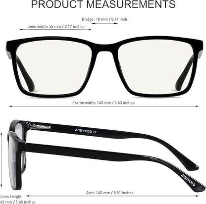 ANDWOOD Blue Light Blocking Glasses Men Women Computer Filter Large Frame Bluelight Blocker Anti Blue Ray Lightweight AR002