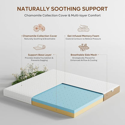 Bestier 4 Inch Gel Memory Foam Mattress Topper Queen Size - Cooling Bed Pad for Back Pain Relief, Pressure Dispersing Mattress Pad for Bedroom RV, College Dorm (60x80 Inch)