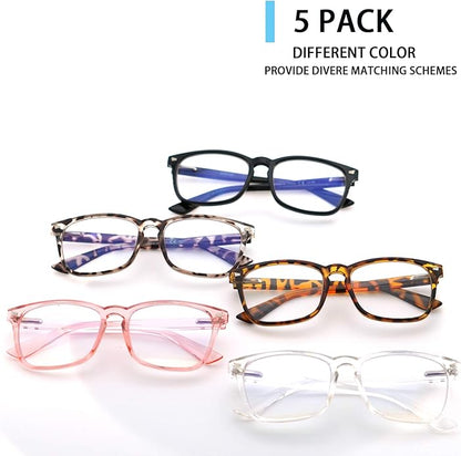 VIDEBLA 5 Pack Blue Light Blocking Reading Glasses,Spring Hinge Readers for Women Men,Anti UV Ray Filter Nerd Eyeglasses