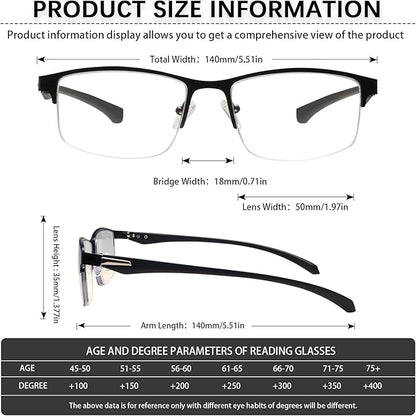 CLASAGA Progressive Multifocus Reading Glasses for Men,Lightweight Metal Half Frame Blue Light Blocking Computer Readers