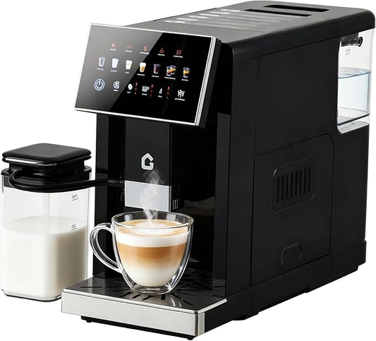 3rd-Gen Espresso Coffee Maker with Milk Frother - Removable Brewer/Grinder, Adjustable Coarseness/Flavor, 3-Level Coffee/Milk Volume, Detachable Milk Tank for Home Baristas, Black Spray Paint