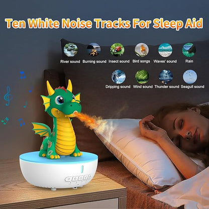 Aromatherapy Dragon Humidifier, 200ML Essential Oil Diffuser with Remote & Timer, White Noise Machine with 10 Soothing Sounds, Cute Small Humidifiers for Kids Bedroom, Home, Office (Green)