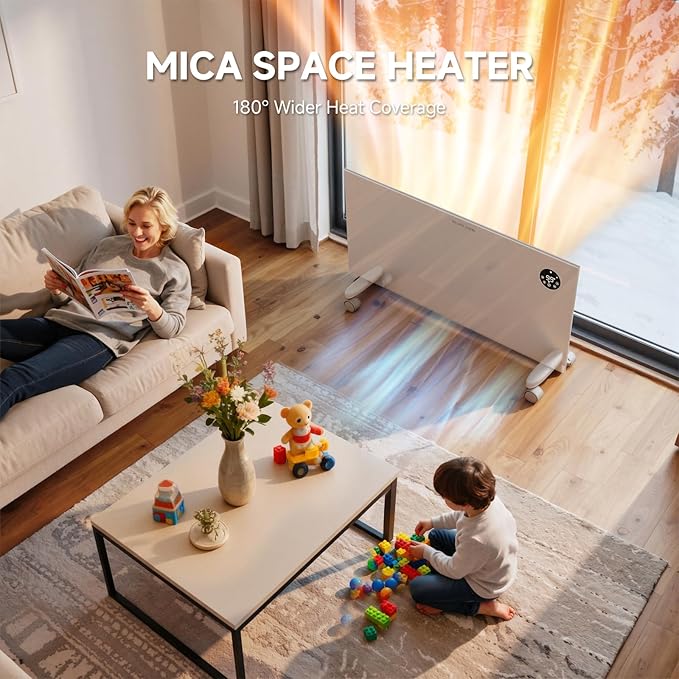Pasapair Convection Panel Space Heater Indoor Use, 1500W Electric Heater with Wifi App Control, Smart Mica Infrared Heater with Programmable Thermostat, Wall Mount or Standing, Quiet & Eco Mode