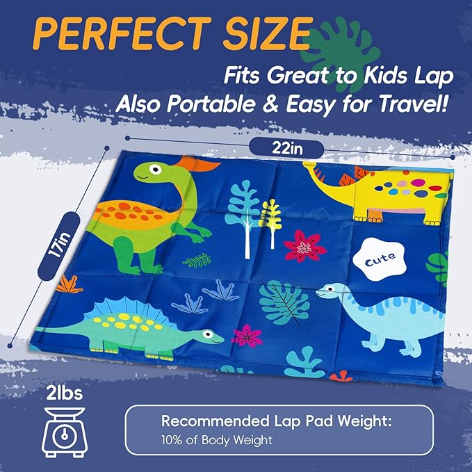 ROKDUK Weighted Lap Blanket for Adults Kids, Weighted Lap Pad for Dog Pet 17"x22" 2lbs Small Weighted Blanket for Sleeping Shoulder Back Relaxation Travel Office Blue Dinosaur