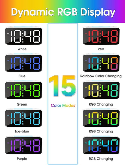 Cadmos Loud Alarm Clock for Heavy Sleepers Adults,Digital Clock with 7 Color NightLight,Adjustable Volume,USB Charger,Small Clocks for Bedrooms Bedside,ok to Wake for Kids,Teens (Blue+RGB)