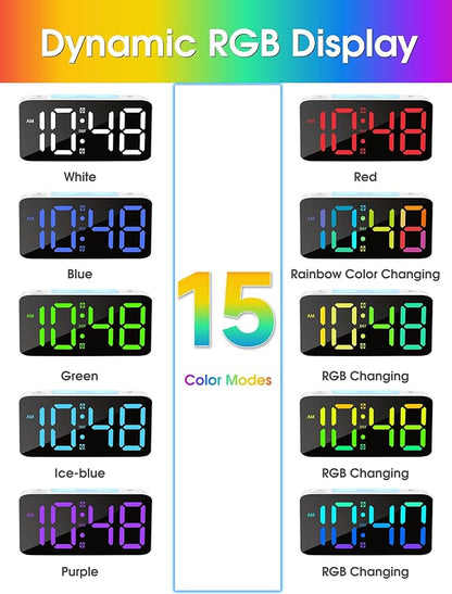 Cadmos Super Loud Alarm Clock for Heavy Sleepers Adults,Digital Clock with 7 Color NightLight,Adjustable Volume,USB Charger,Small Clocks for Bedrooms Bedside,ok to Wake for Kids,Teens (Black+RGB)