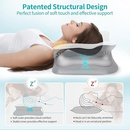 Cervical Neck Pillow for Neck Pain Relief - Memory Foam Ergonomic Neck Support Pillows for Sleeping with Cooling Pillowcase, Orthopedic Contour Pillow for Side, Back and Stomach Sleepers