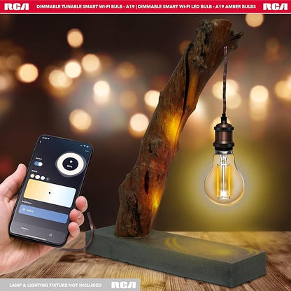 RCA Smart Light Bulbs, WiFi LED Light Bulb, Tunable Dimmable A19 Amber LED Bulbs, 8W 60W Equiv, 720 Lumens, Alexa & Google Compat, Vintage LED Lights for Bedroom, Smart Home APP, No Hub Req (2)