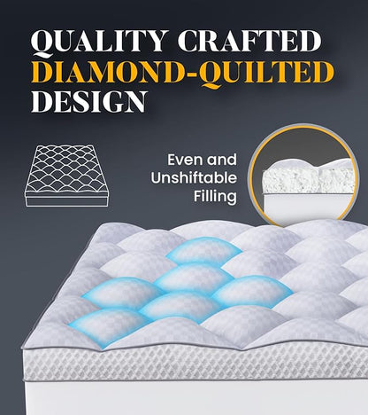 3 Inch Ultra-Fluffy Memory Foam Mattress Topper Twin for Back Pain, Extra Soft Pillow Top Twin Mattress Topper with 4X Support, Mattress Pad with Breathable Air Mesh Sides, 6-21'' Deep Pocket
