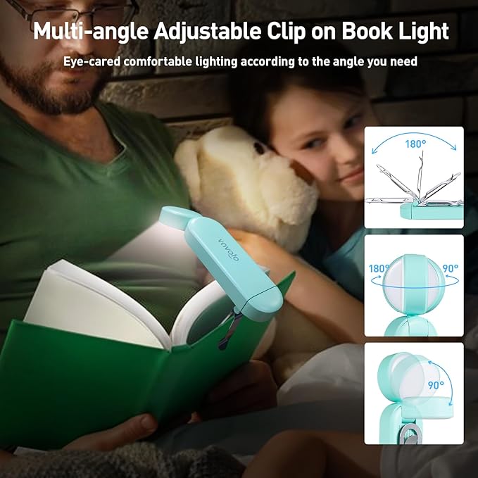 VAVOFO USB Rechargeable Book Light, Blue Light Blocking, Amber Light Clip On Bookmark Shaped Reading Light, Eye Care 6 LEDs Book Light for Bookworms Reading in Bed with 9 Lighting Modes (Powder Green)