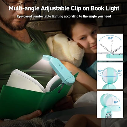 VAVOFO USB Rechargeable Book Light, Blue Light Blocking, Amber Light Clip On Bookmark Shaped Reading Light, Eye Care 6 LEDs Book Light for Bookworms Reading in Bed with 9 Lighting Modes (Powder Green)