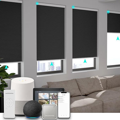Changshade Automatic Blackout Blinds Motorized Cellular Shades with Remote Control Custom Size, Honeycomb Electric Smart Blinds for Indoor Windows Work with Alexa, Google Home, Light Blocking, Black