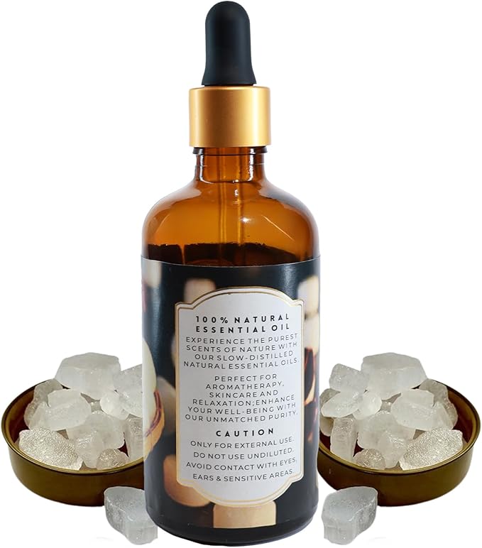 Luxurious Camphor Essential Oil by Enhanced Essentials| Slow Distilled & Pure| for Home Cleaning,Diffusers,Aromatherapy,Bath,Massage,Soap & Candle Making| 3.38 fl oz (100 ml)