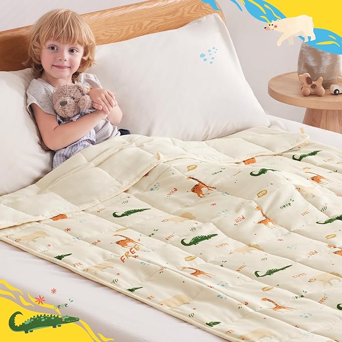 anfie Weighted Blanket Kids (50"x60" 5lbs), Weighted Blanket Cooling Blanket for Sleeping,Throw Size Breathable Blanket with Premium Glass Bead(Beige Animal)