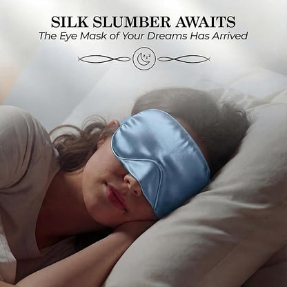 SLEEP SANCTUARY 100% Pure Mulberry Silk Sleep Mask - 22 Momme Light Blocking 3D Contour Silk Eye Mask for Sleeping - Secure Fit for Side Sleepers, Women & Men - Cloud Soft (Misty Blue)
