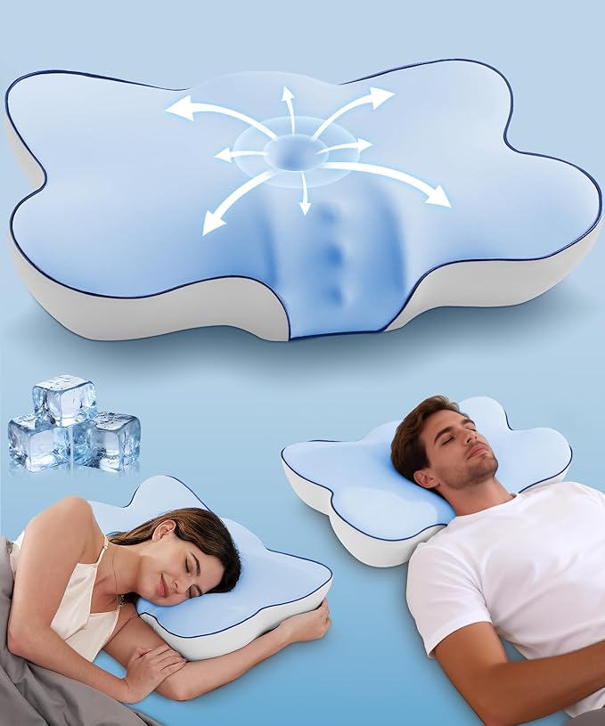 Cervical Pillow for Neck and Shoulder, Ergonomic Side Sleeper Pillow for Pain Relief, Cooling Memory Foam Pillows for Sleeping, Contour Pillow Orthopedic Bed Pillow for Back Stomach Sleepers (Blue)
