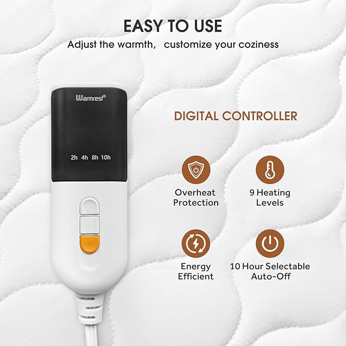 Heated Mattress Pad Full - Bed Warmer with Memory & Preheat Functions, 2-10 Hour Auto Off & 9 Heat Settings, Single Controller, Fast Heating, Deep Pocket, Electric Mattress Pad Full 54"x75"