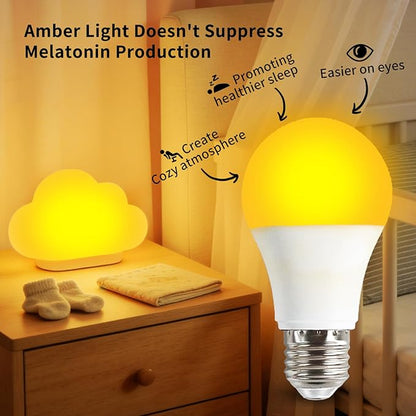 1800K Amber Light Bulbs for Sleep, 5W Blue Light Free Light Bulbs, Promote Melatonin Production, Relieve Stress, Assisting Sleep, a19 Amber Night Light qith E26/E27 Base for Most Lamps, 3PK