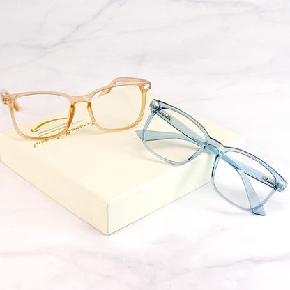 LifeArt 2 Pairs Blue Light Blocking Glasses with Spring Hinge, Anti Eyestrain, Computer Reading Glasses, Gaming Glasses, TV Glasses for Women Men, Anti UV (Champagne&Blue, +3.00 Magnification)
