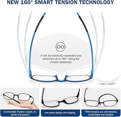 AQWANO 4 Pack Blue Light Blocking Reading Glasses for Men Women, Half Lens Computer Readers, Durable Lightweight TR90 Flexible Frame Eyeglasses Anti Eyestrain (250)
