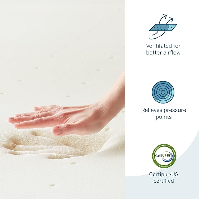 LUCID 2 Inch Traditional Foam Mattress Topper – Ventilated & Breathable – Conforming Support – Twin XL size