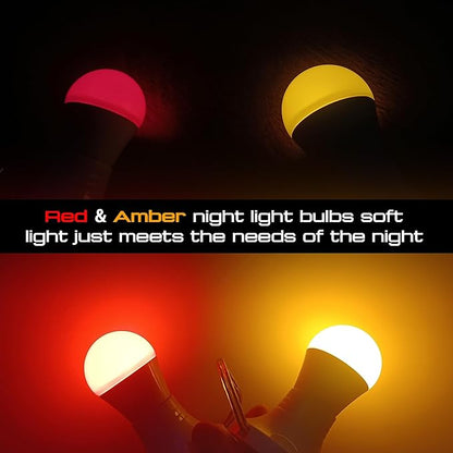 Amber and Red Light Bulbs 25-40W Equivalent, 1800k Amber Sleep Light Bulb, 625nm Red Night Light, 3W 300lm, E26 Base for Bedroom Healthy Sleep Porch Party Holiday Lighting, Non-Dimmable(1 Amber+1 Red)