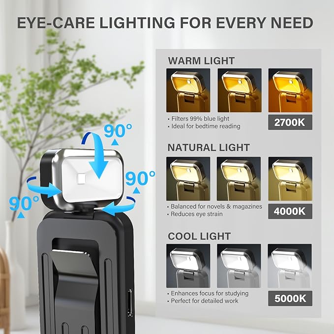 Rechargeable Reading Book Light with Clip & Battery Indicator - 9 Luminescence Mode Book Lamp for Night Reading in Bed, Portable 1.6 Oz Ultralight, Stocking Stuffers for Kids, Book Lovers