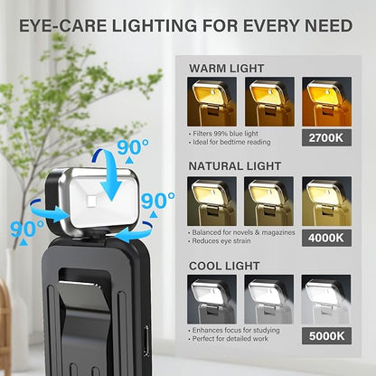 Rechargeable Reading Book Light with Clip & Battery Indicator - 9 Luminescence Mode Book Lamp for Night Reading in Bed, Portable 1.6 Oz Ultralight, Stocking Stuffers for Kids, Book Lovers
