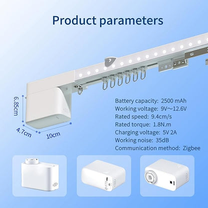 Mini Zigbee Motor for Smart Curtain Track System, Automatic Ceiling Curtain Opener, Motorized Curtains with App, Voice, Compatible with Alexa,Google and Siri, Zigbee Gateway Required